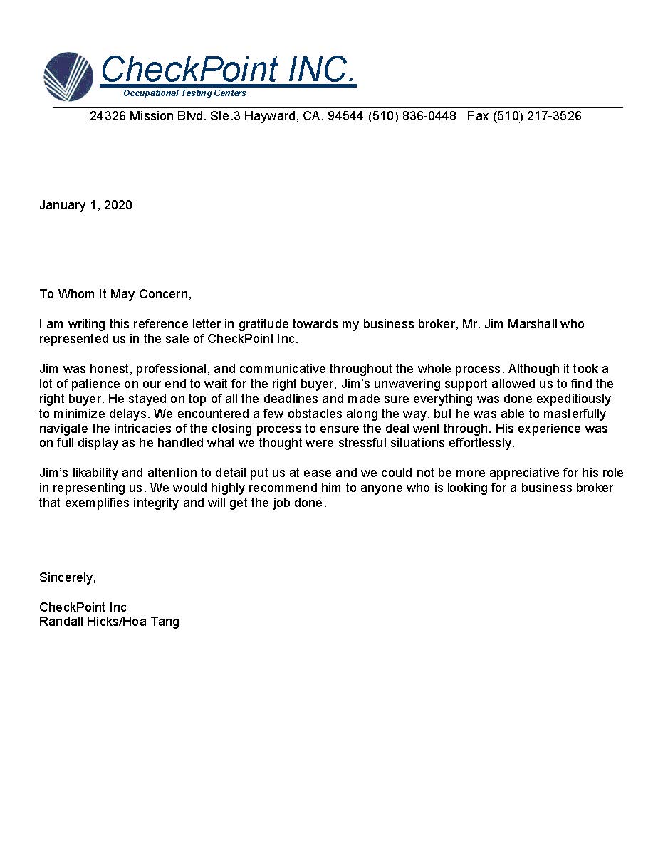 Checkpoint Letters Pleasant Hill Business Brokers | Business Team